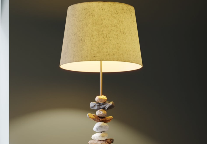 Stein inspirierte Stehlampe für natürlichen Wohnzimmer-Eckstil